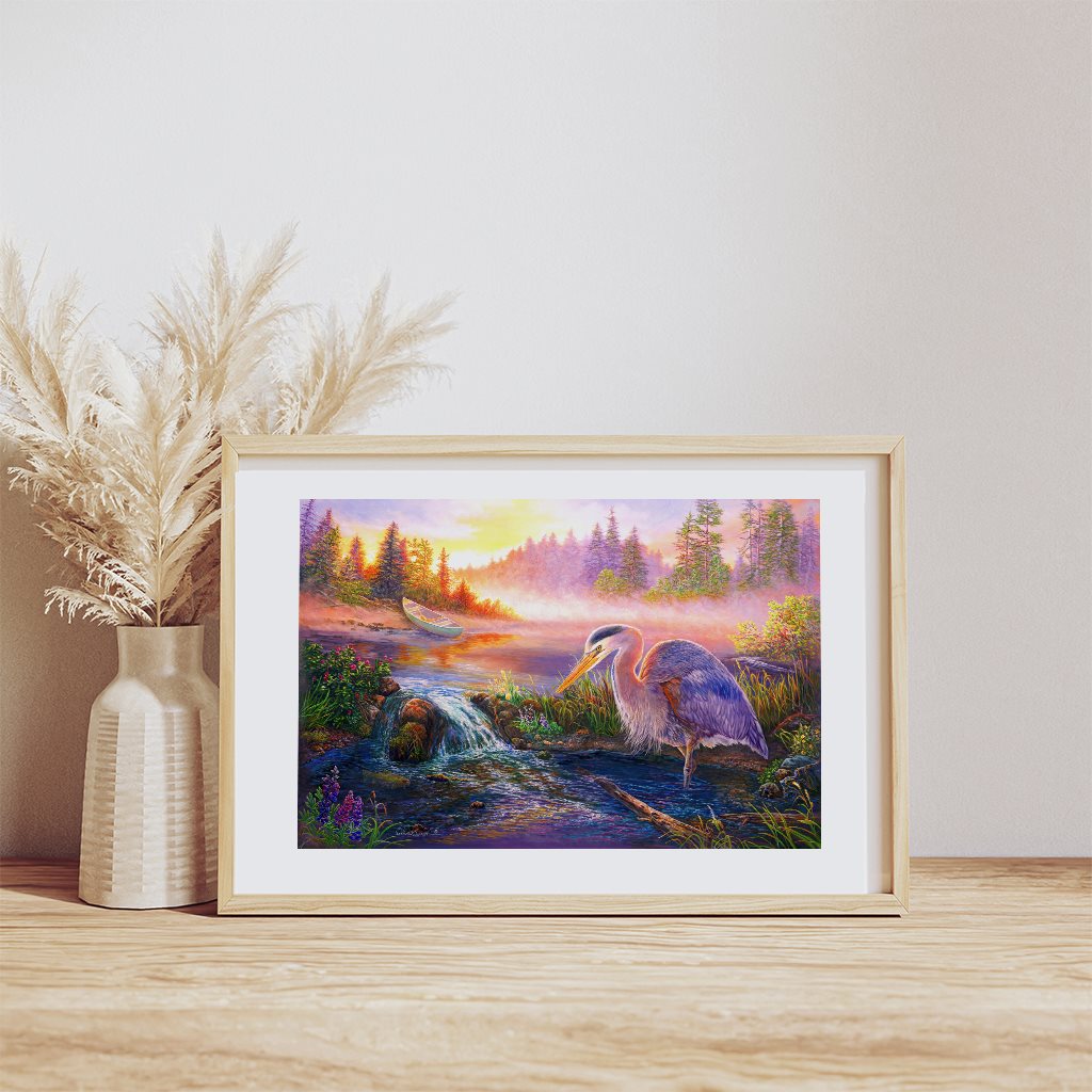 Great Blue Heron at Dawn Painting Art Print - "Heron at First Light"
