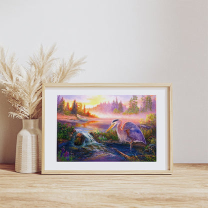 Great Blue Heron at Dawn Painting Art Print - "Heron at First Light"