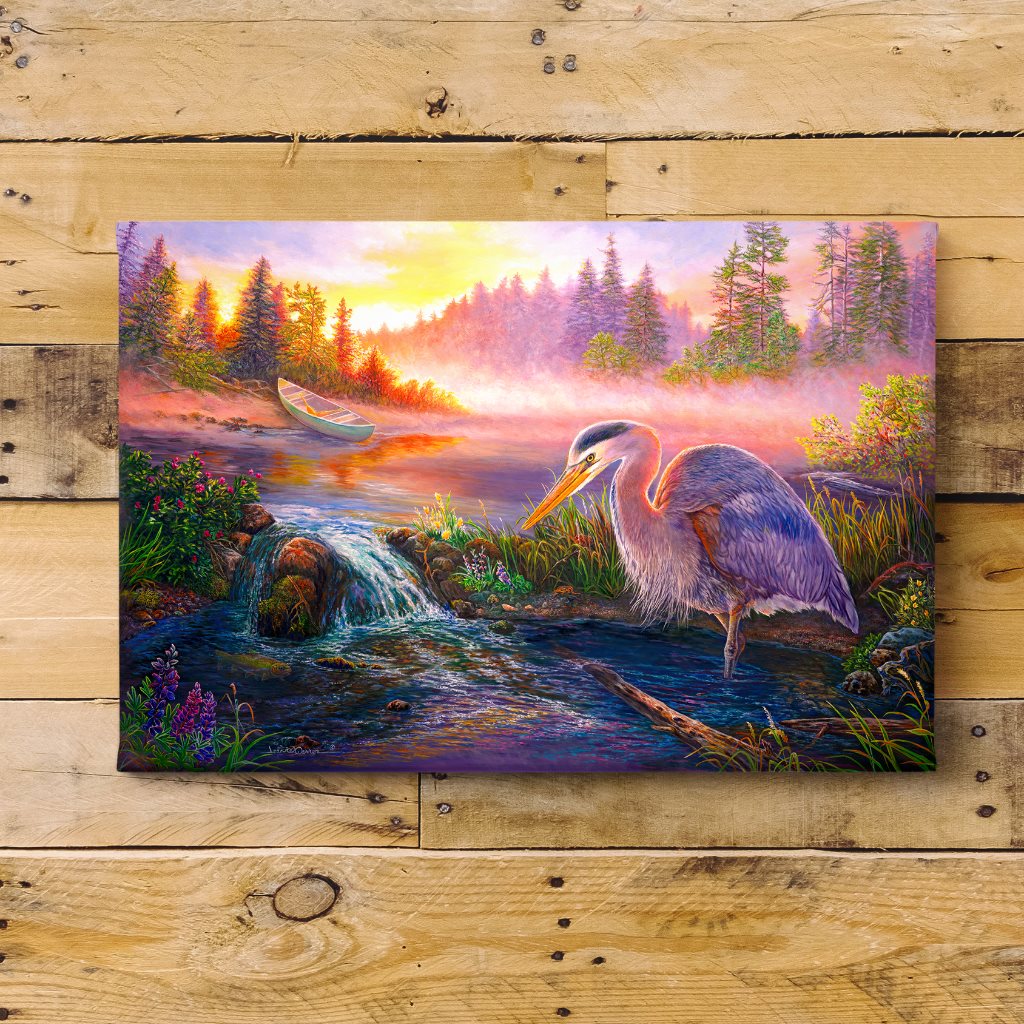 Great Blue Heron at Dawn Painting Art Print - "Heron at First Light"