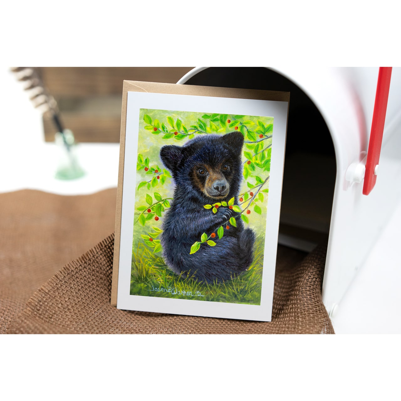 "Huckleberry Bear" - Black Bear Cub and Huckleberry Art Card