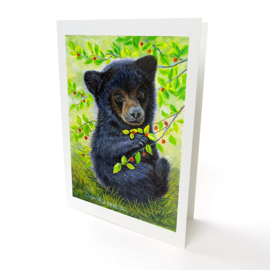 "Huckleberry Bear" - Black Bear Cub and Huckleberry Art Card