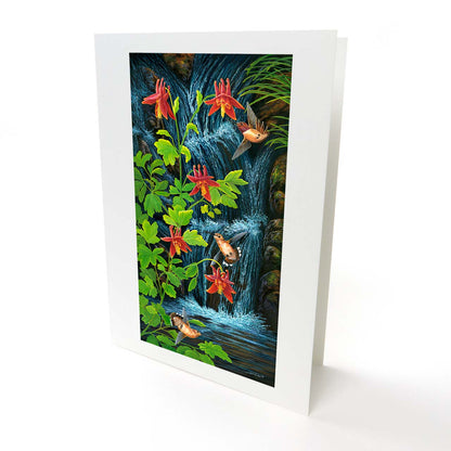 Rufous Hummingbirds & Columbine Flowers Art Card - "Hummers & Columbine"