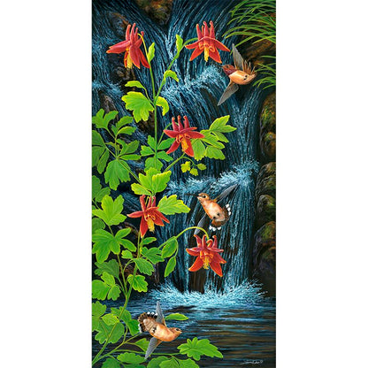 Rufous Hummingbirds & Columbine Flowers Art Print - "Hummers & Columbine"