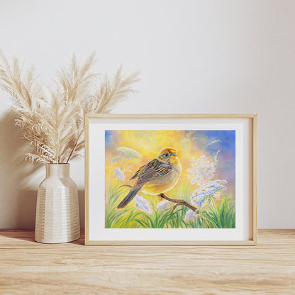 Golden Crown Sparrow Songbird Art Print – "Laced in Gold"