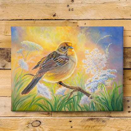 Golden Crown Sparrow Songbird Art Print – "Laced in Gold"