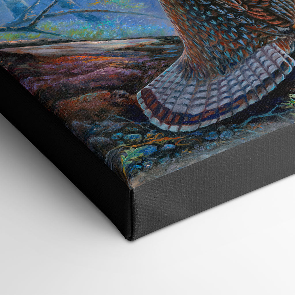 Ruffed Grouse and Woodland Waterfall Art Print - "Little Drummer Grouse"