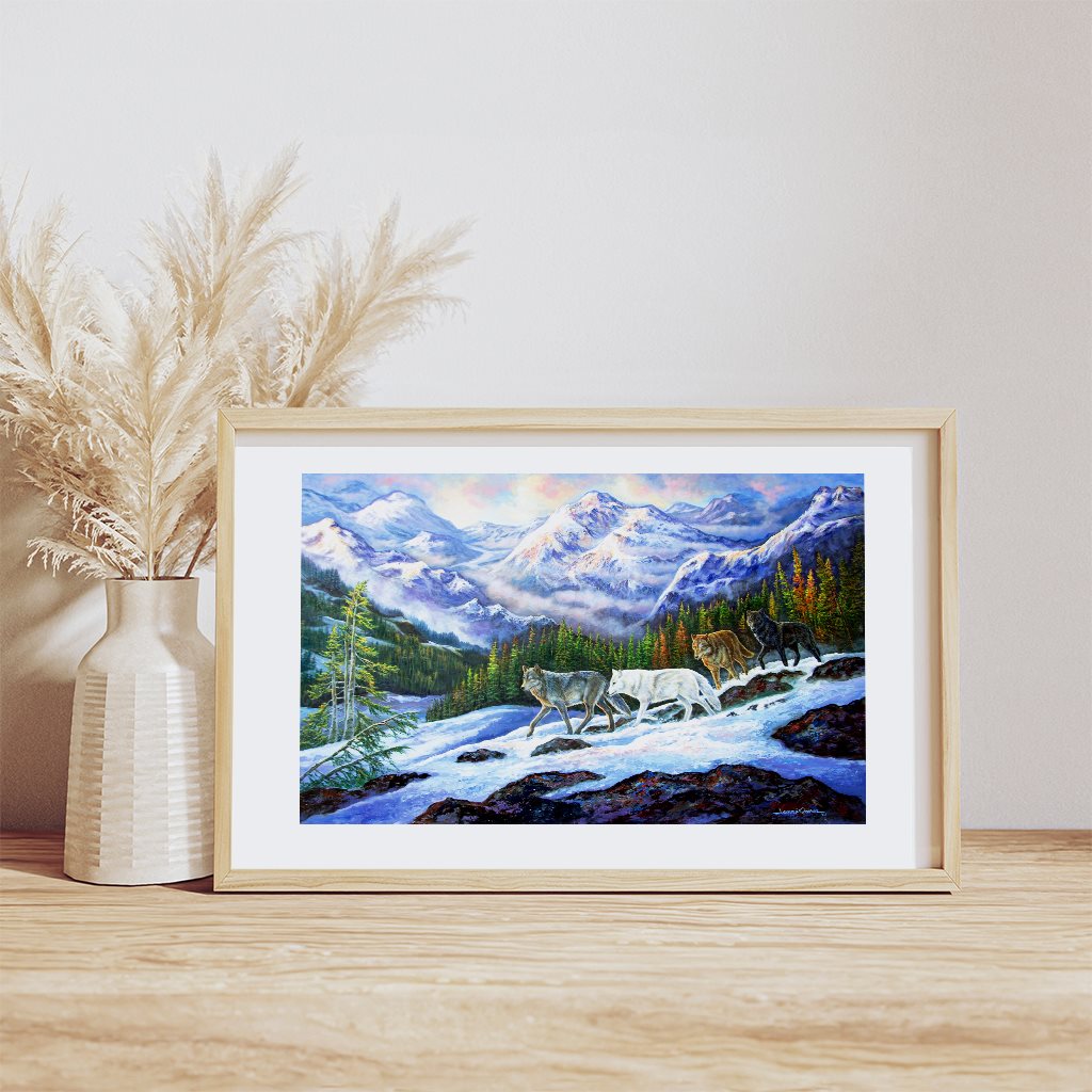 "Living Free" - Wolf Pack in Snow Art Print