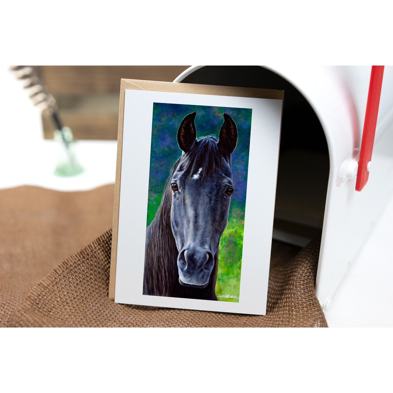 "Maverick" - Black Arabian Stallion Art Greeting Card