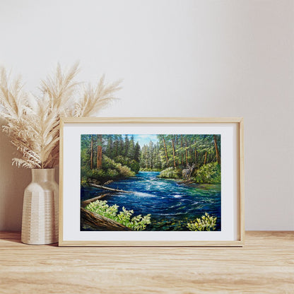 Oregon Elk and "Metolius River" Art Print