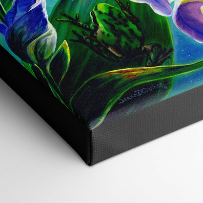 Pacific Tree Frog and Purple Iris Flowers Art Print - "Moonlight Sonata"