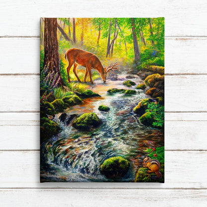 Oregon Creek and Black-tailed Buck Art Print - "Mossy Creek"