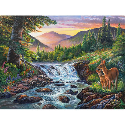 New Life - Deer & Fawn in Sunrise Forest Landscape Art Print