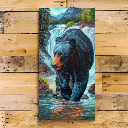 "On the Prowl" - Black Bear and Water Falls Art Print