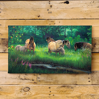 Kiger Mustang Herd in Meadow Art Print - "Quiet Morning"