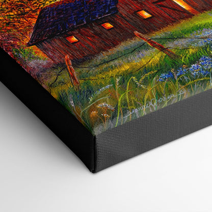 Old Barn and Deer Canvas Print corner shot