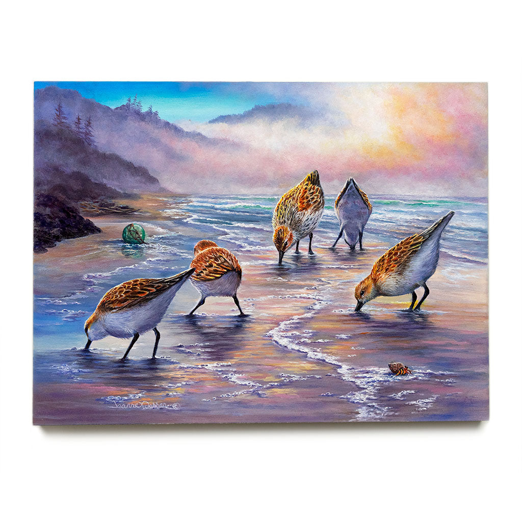 Sandpiper Birds and Beach 9x12" Oil Painting - "Sandpiper Surfing"