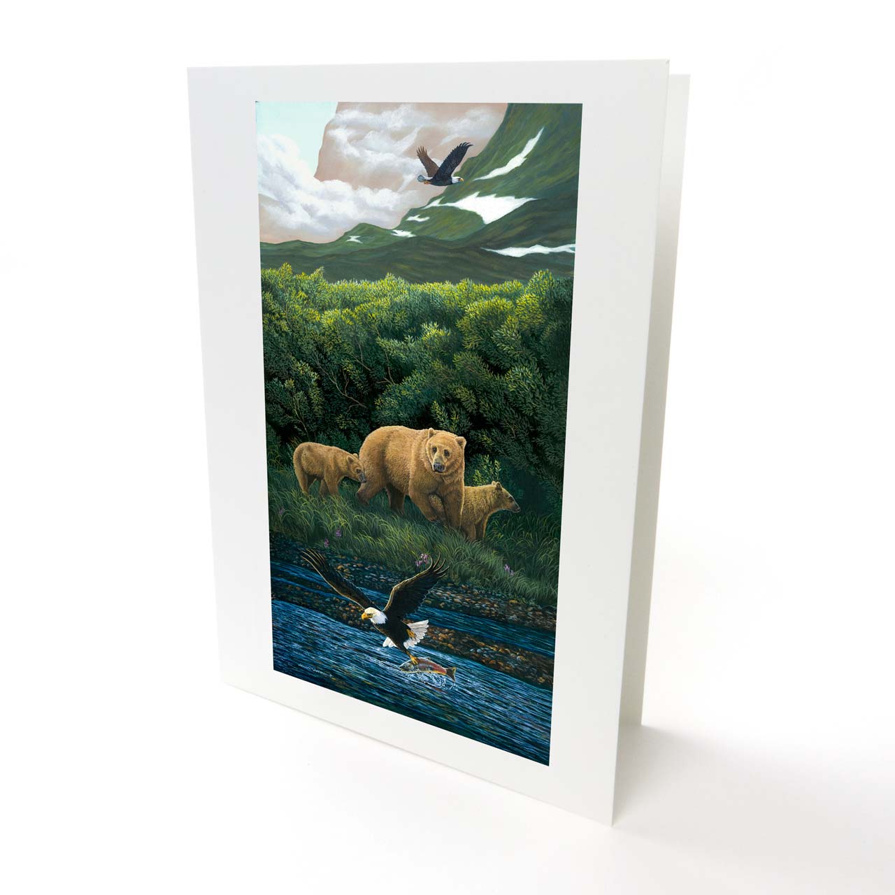 Baby Grizzly Cubs Art Greeting Card - "Snatched"