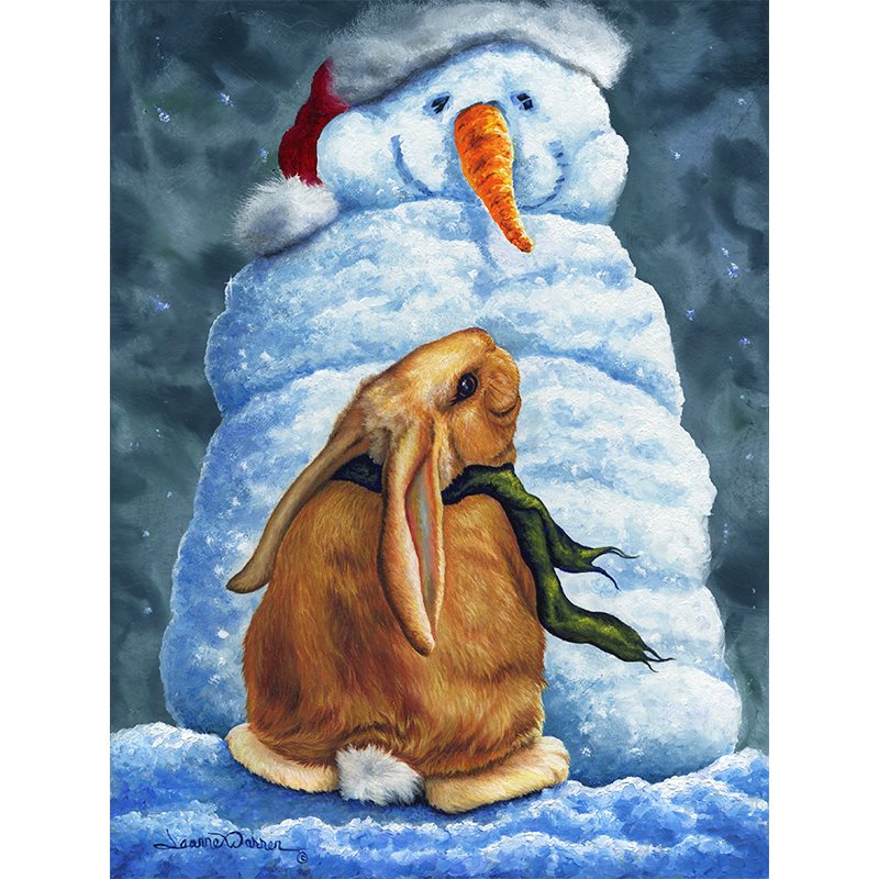 "Snow Bunny" - Rabbit and Snow Man Art Print