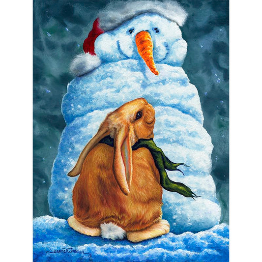"Snow Bunny" - Rabbit and Snow Man Art Print