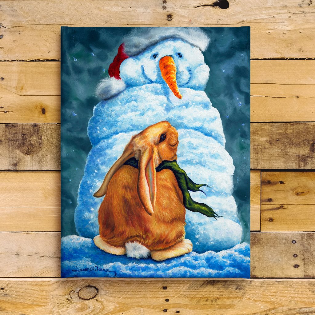 "Snow Bunny" - Rabbit and Snow Man Art Print