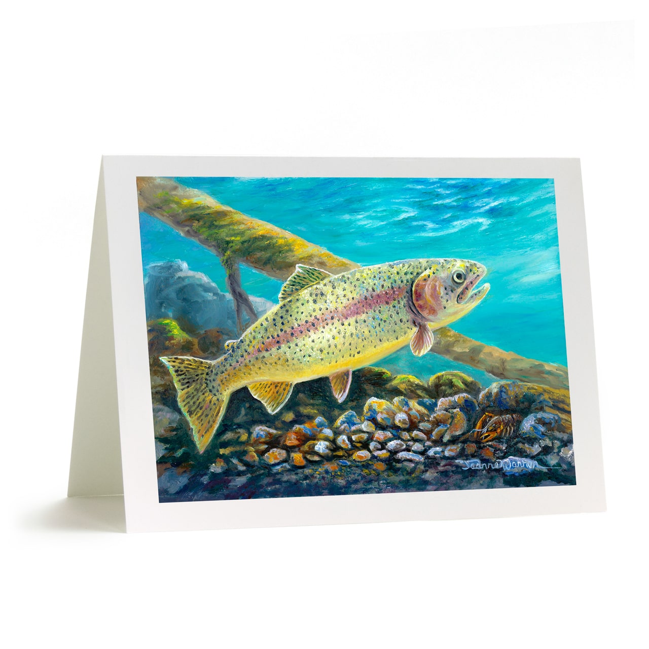 Rainbow Trout and Crawdad Art Greeting Card - "Something Fishy"