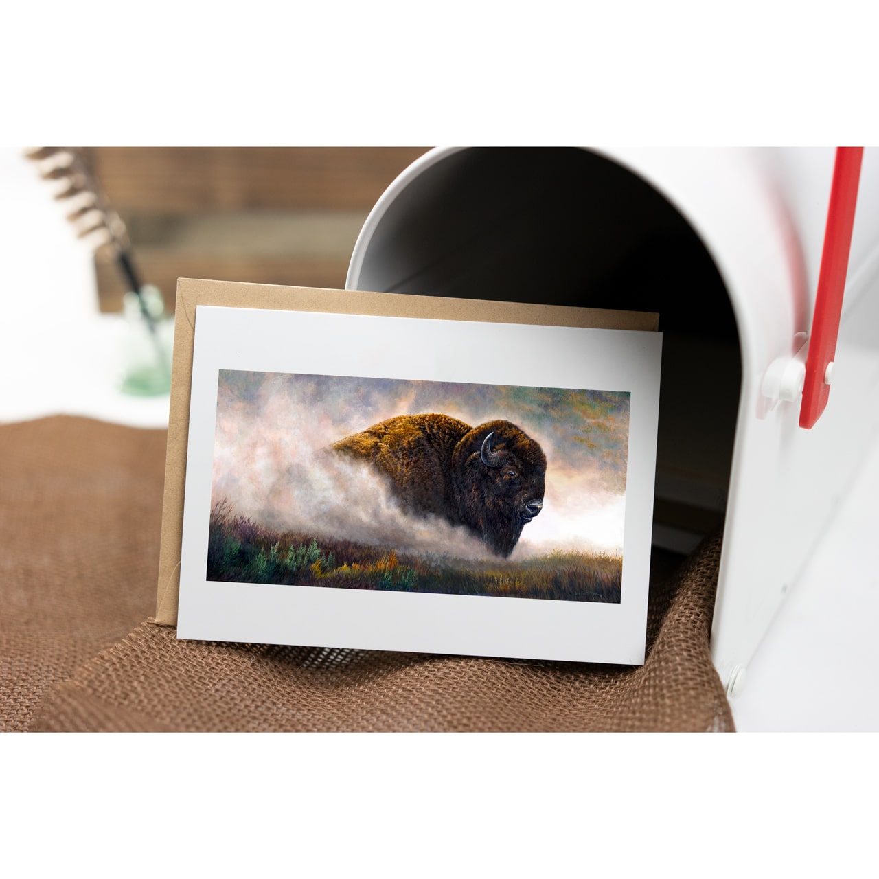 "Stirring Up Dust" - Wild Bison Bull Buffalo Art Greeting Card
