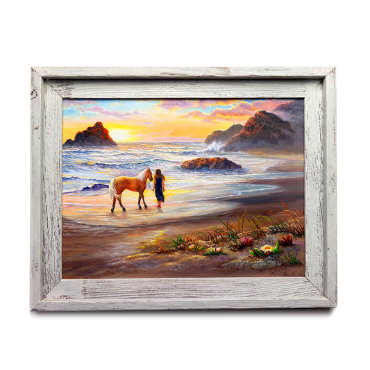 Original Beach Horse and Sunset 12x16" Oil Painting - "Sunset Stride"