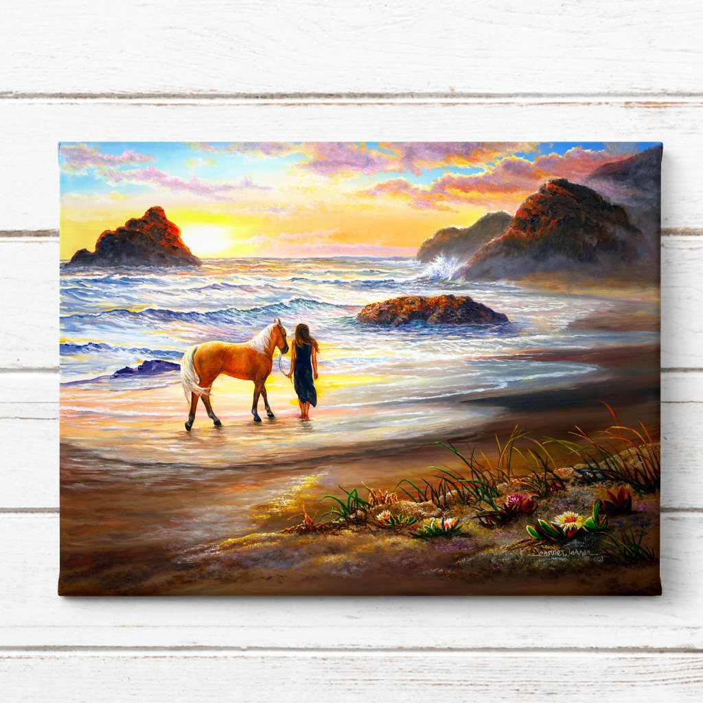Beach Horse and Sunset Art Print - "Sunset Stride"