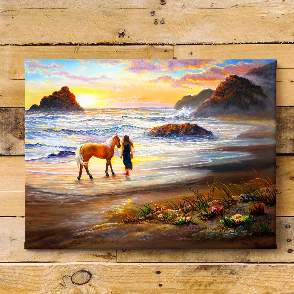 Beach Horse and Sunset Art Print - "Sunset Stride"