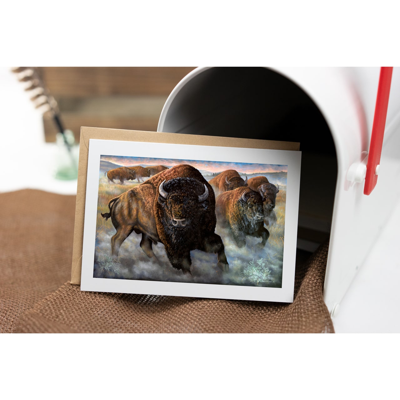 "Thunder" - Running Buffalo Herd in Plains Art Greeting Card