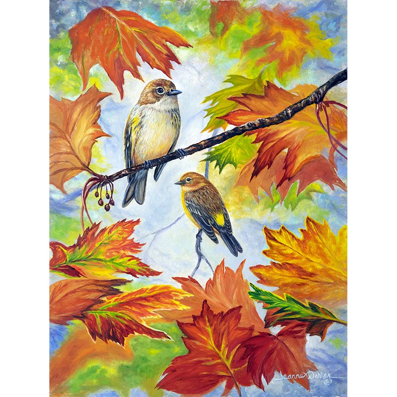 Yellow-Rumped Warblers Art Print – Autumn Bird in Oils