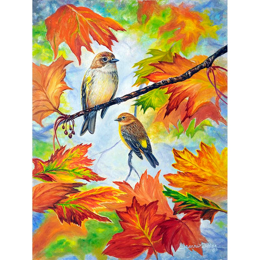 Yellow-Rumped Warblers Art Print – Autumn Bird in Oils