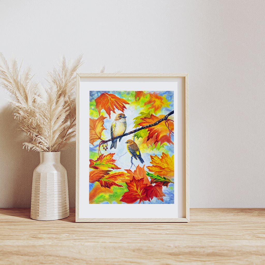Yellow-Rumped Warblers Art Print – Autumn Bird in Oils