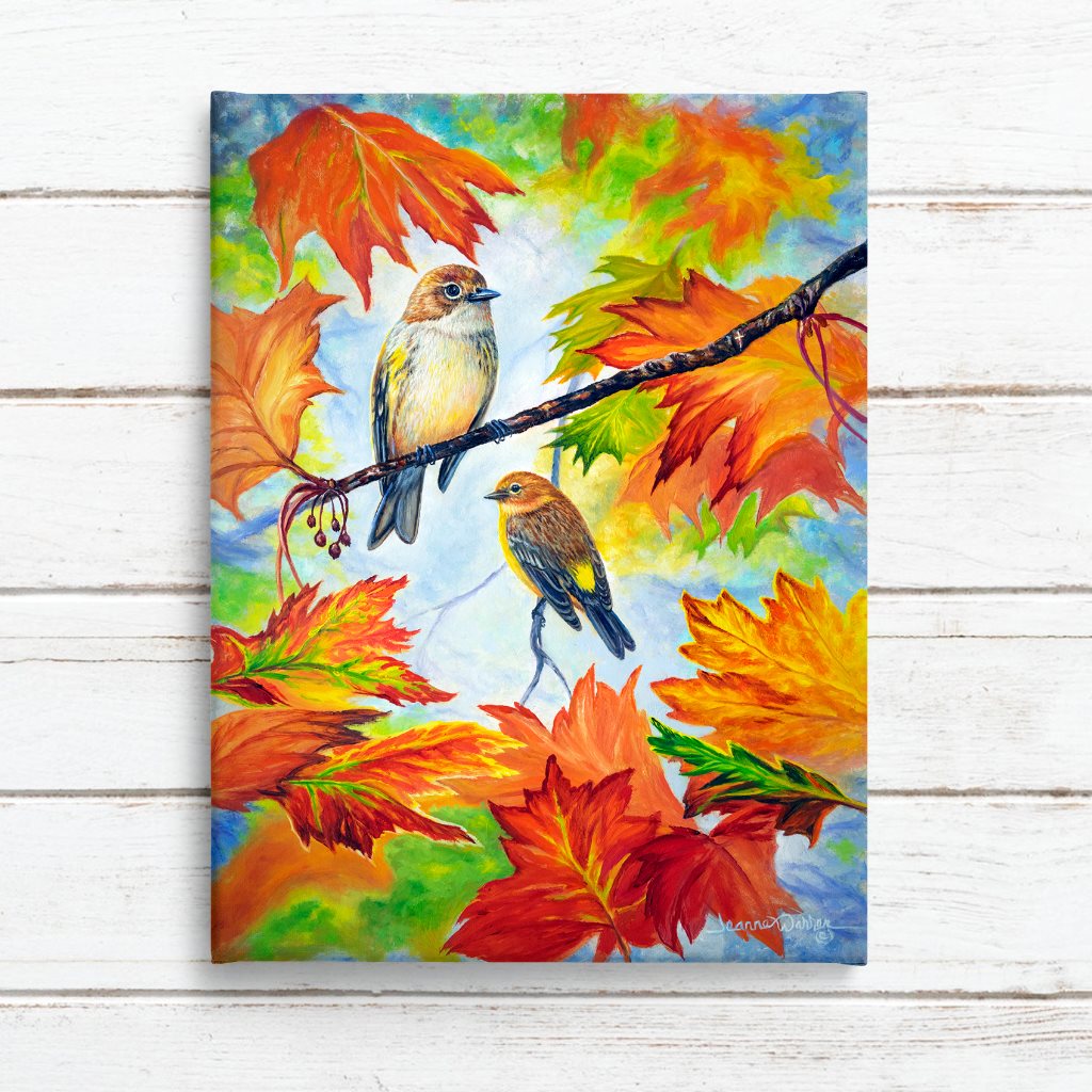 Yellow-Rumped Warblers Art Print – Autumn Bird in Oils