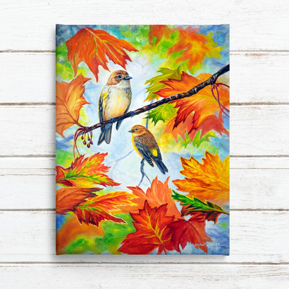 Yellow-Rumped Warblers Art Print – Autumn Bird in Oils