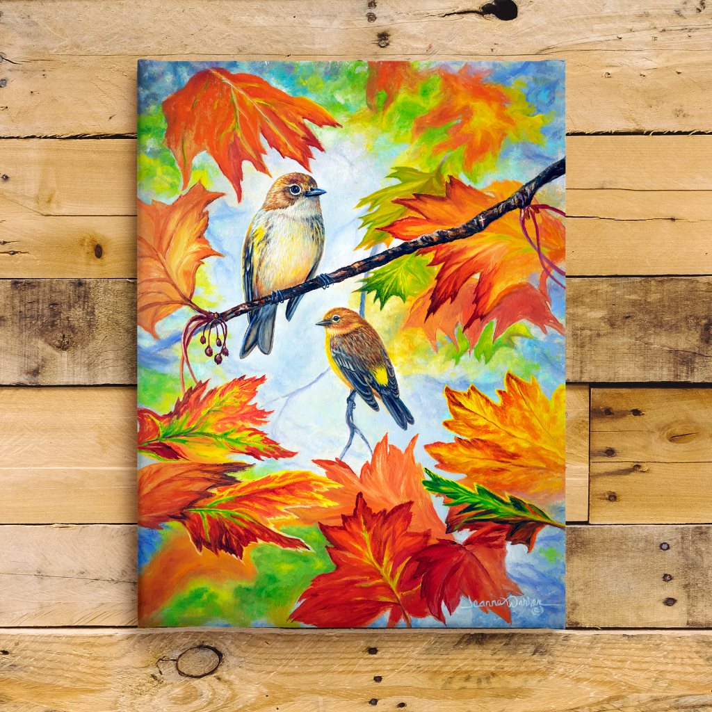 Yellow-Rumped Warblers Art Print – Autumn Bird in Oils