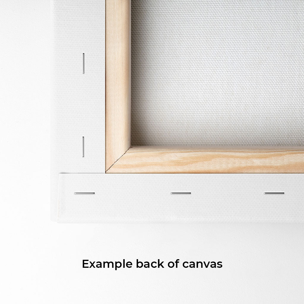 Backside of stretched canvas print over solid wood frame