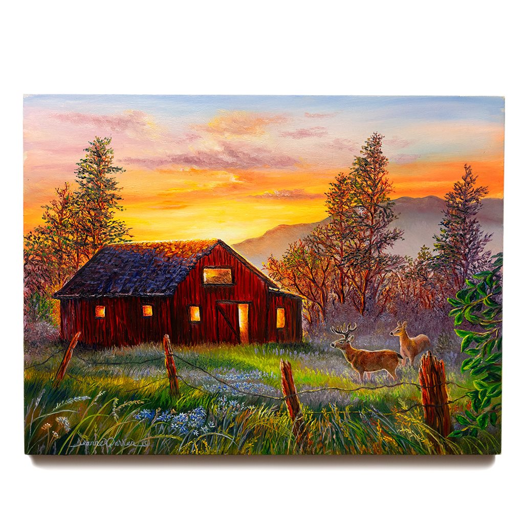 Old Barn and Deer Oil Painting - "Rise and Shine" 9x12"